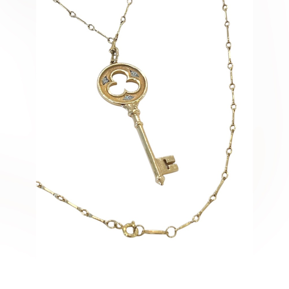 Tiffany Co 18K Gold Diamond 2.25" Clover Key Pendant